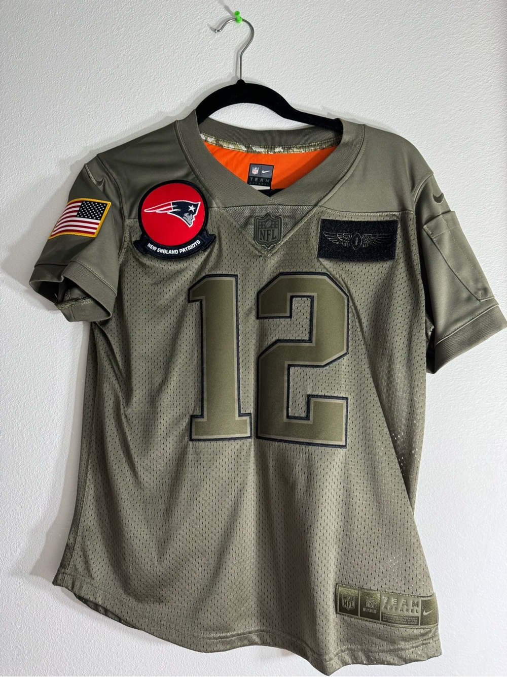 Nike Olive Green New England Patriots #12 Military Jersey Women